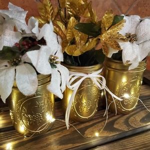 Farmhouse Gold Metallic Mason Jar Set